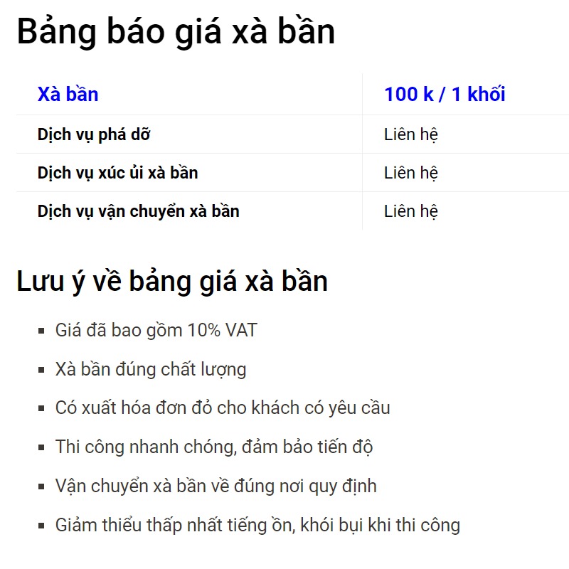 Bảng giá vận chuyển xà bần TpHCM gia rẻ